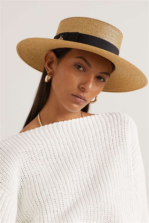 gucci grosgrain-trimmed glittered straw hat